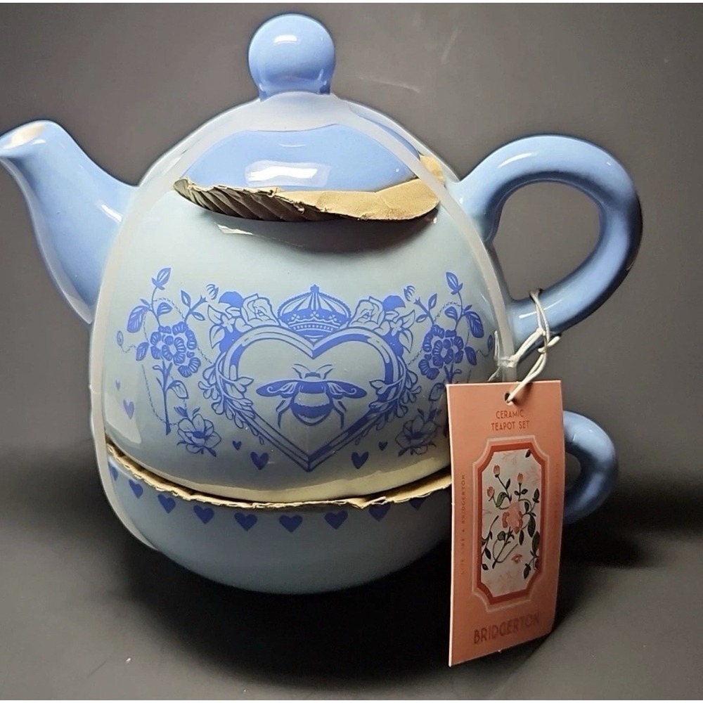 Bridgerton Teapot Tea For One Tea Pot Cup & Lid NWT Blue Set Limited Edition